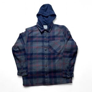 Sunrise Kingdom Mens Bonded Flanner Plaid Jacket Size L Gray Black Red